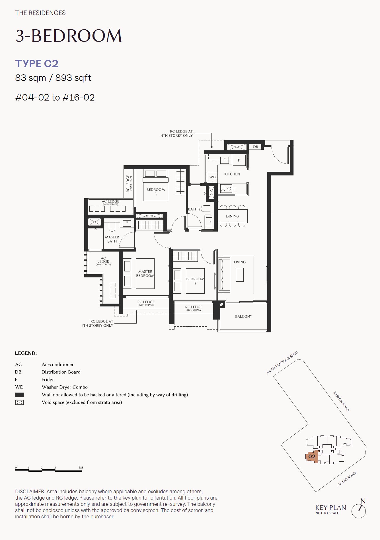Floor plan, 3 Bedroom, Type C2, 893 sq ft