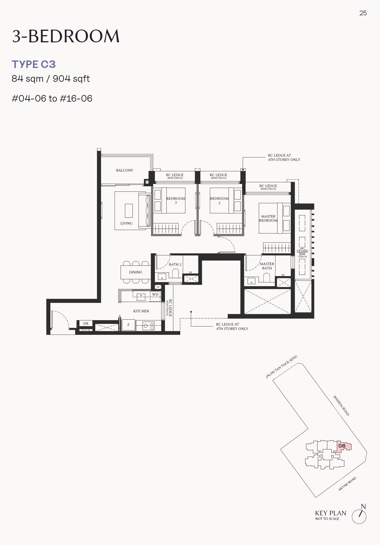 Floor plan, 3 Bedroom, Type C3, 904 sq ft