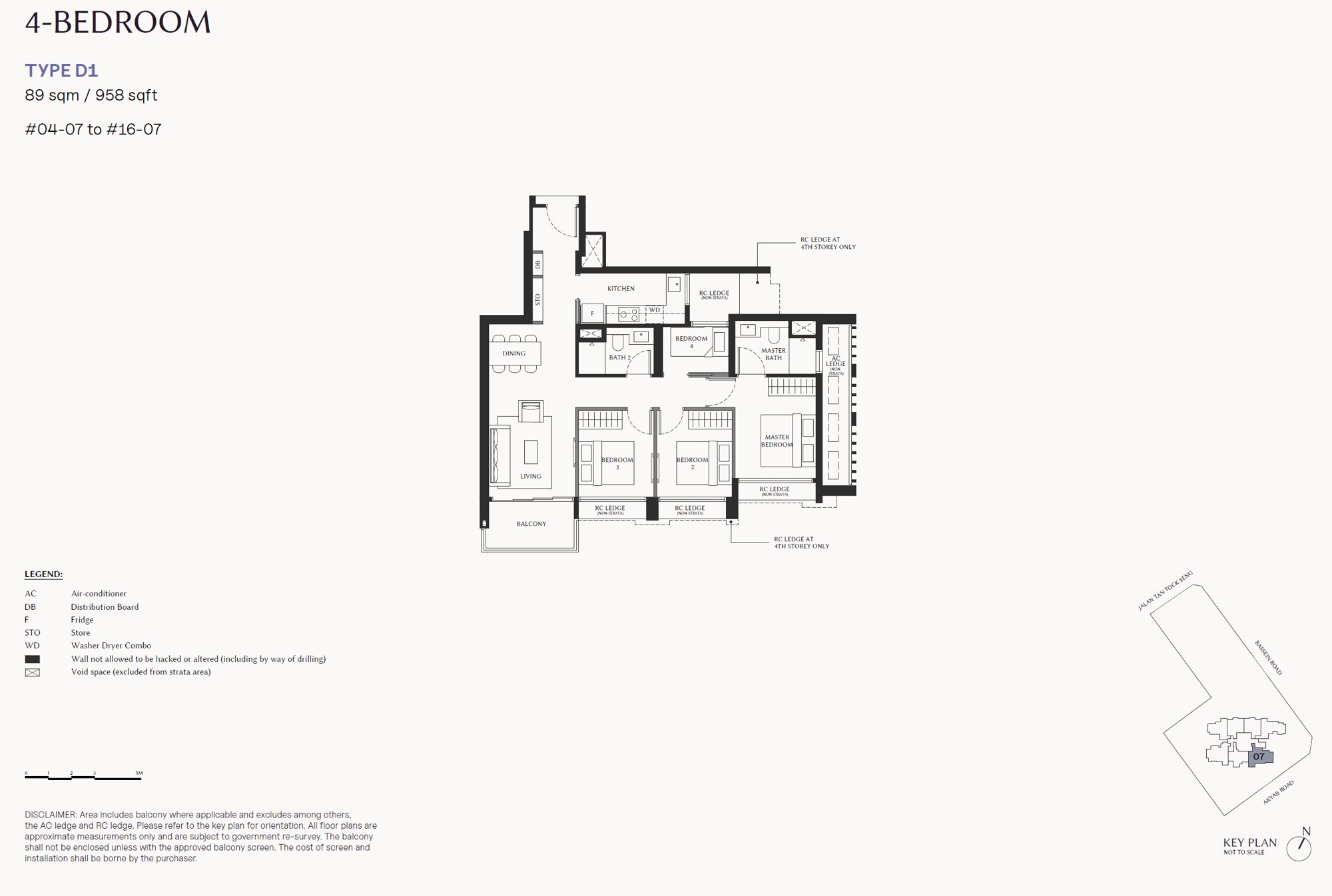 Floor plan, 4 Bedroom, Type D1, 958 sq ft