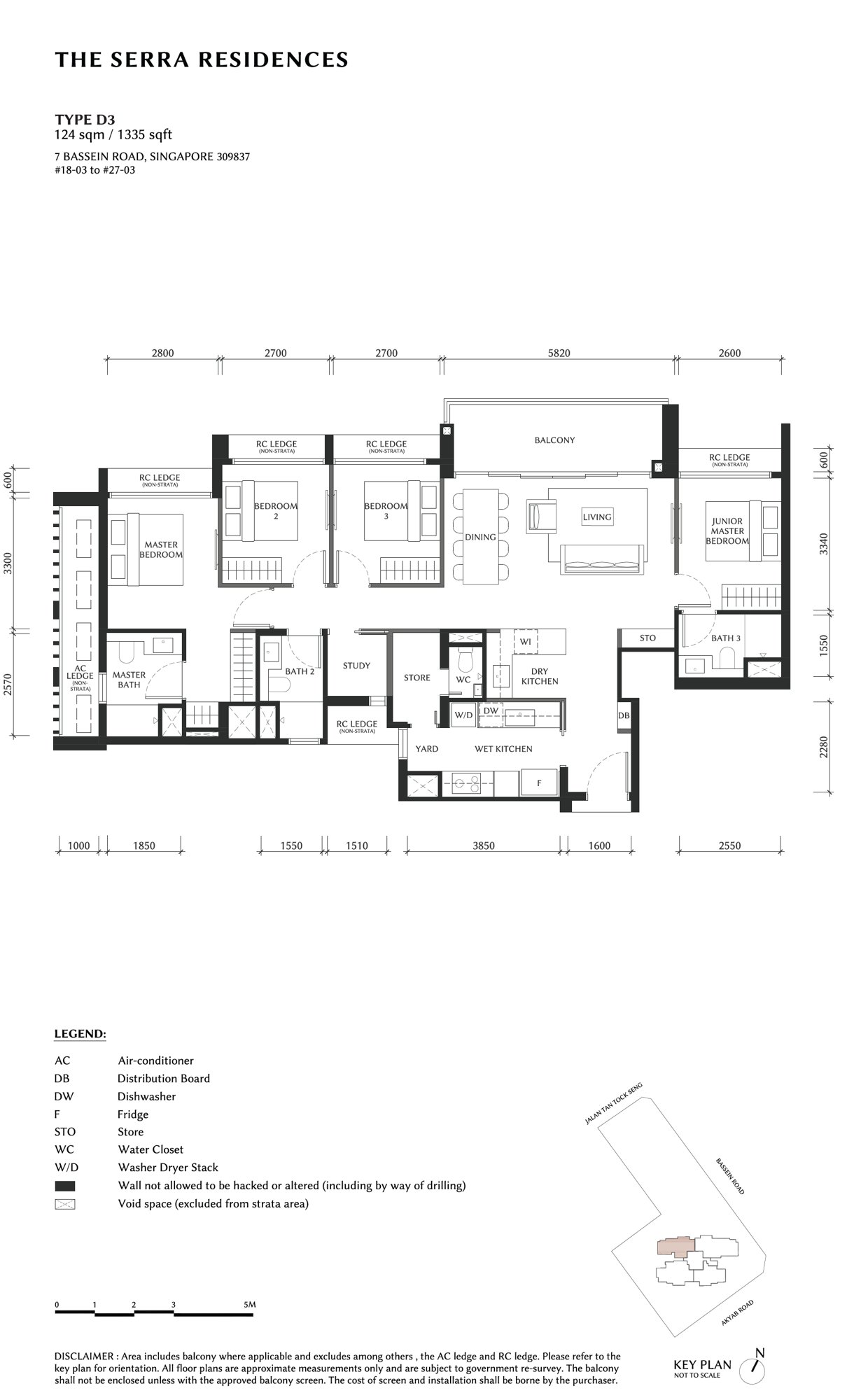 Floor plan, 4 Bedroom + Study, Type D3, 1,335 sq ft