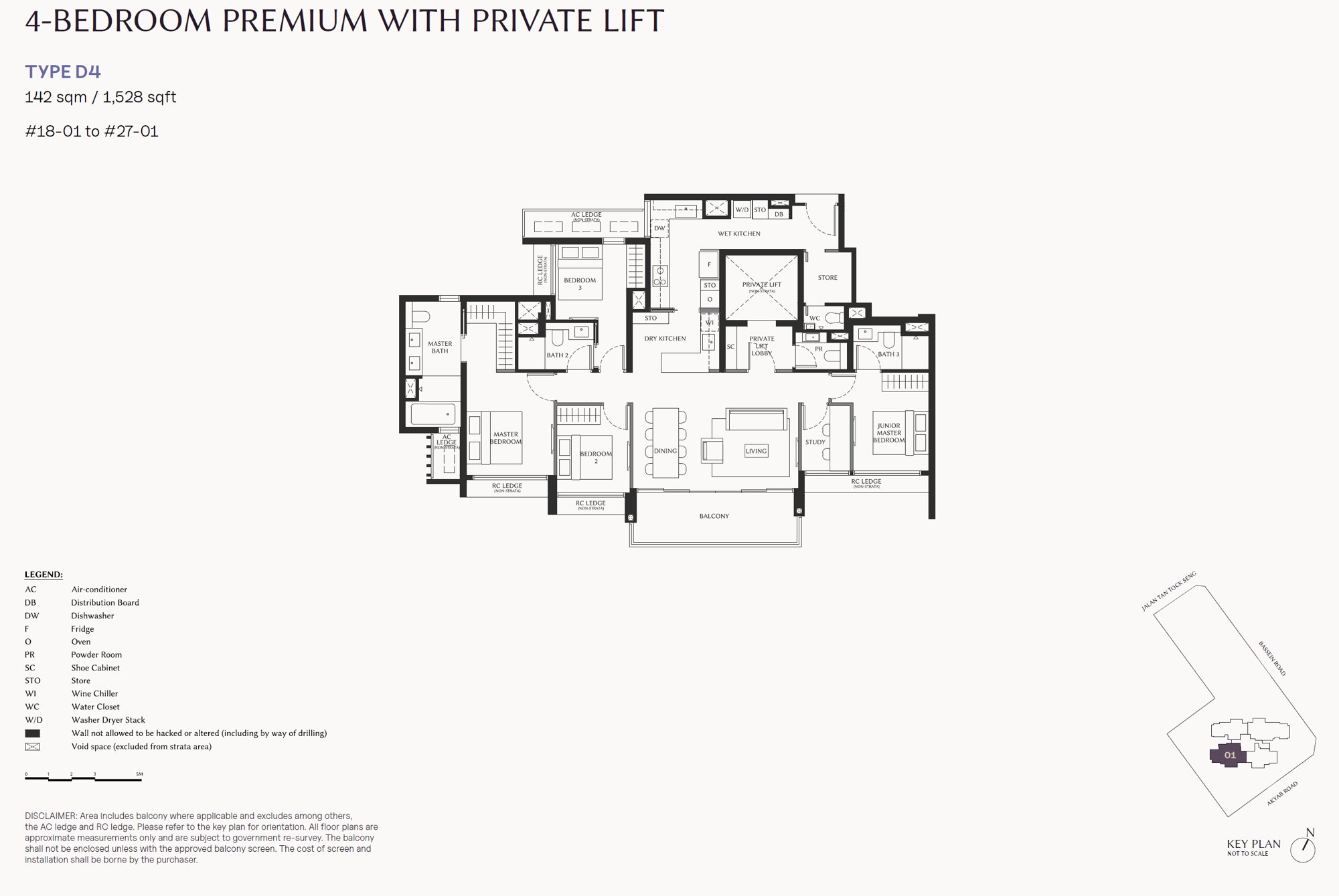 Floor plan, 4 Bedroom Premium With Private Lift, Type D4, 1,528 sq ft